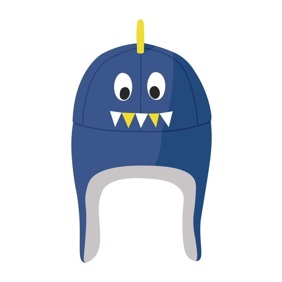 Cute navy blue monster earflaps hat illustration vector isolated on white background. Winter accessories for kid.