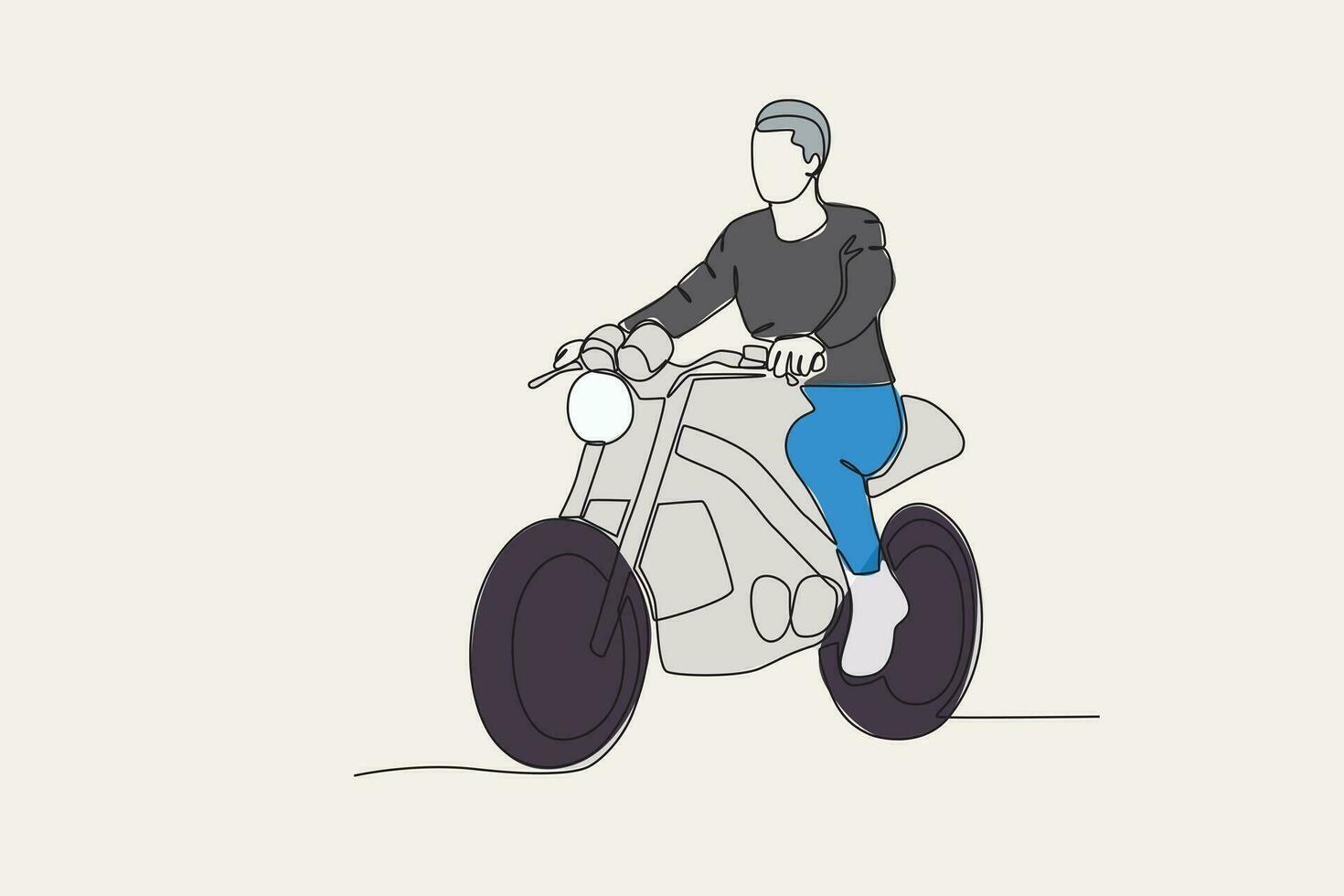 Color illustration of the front view of a man riding a motorcycle vector