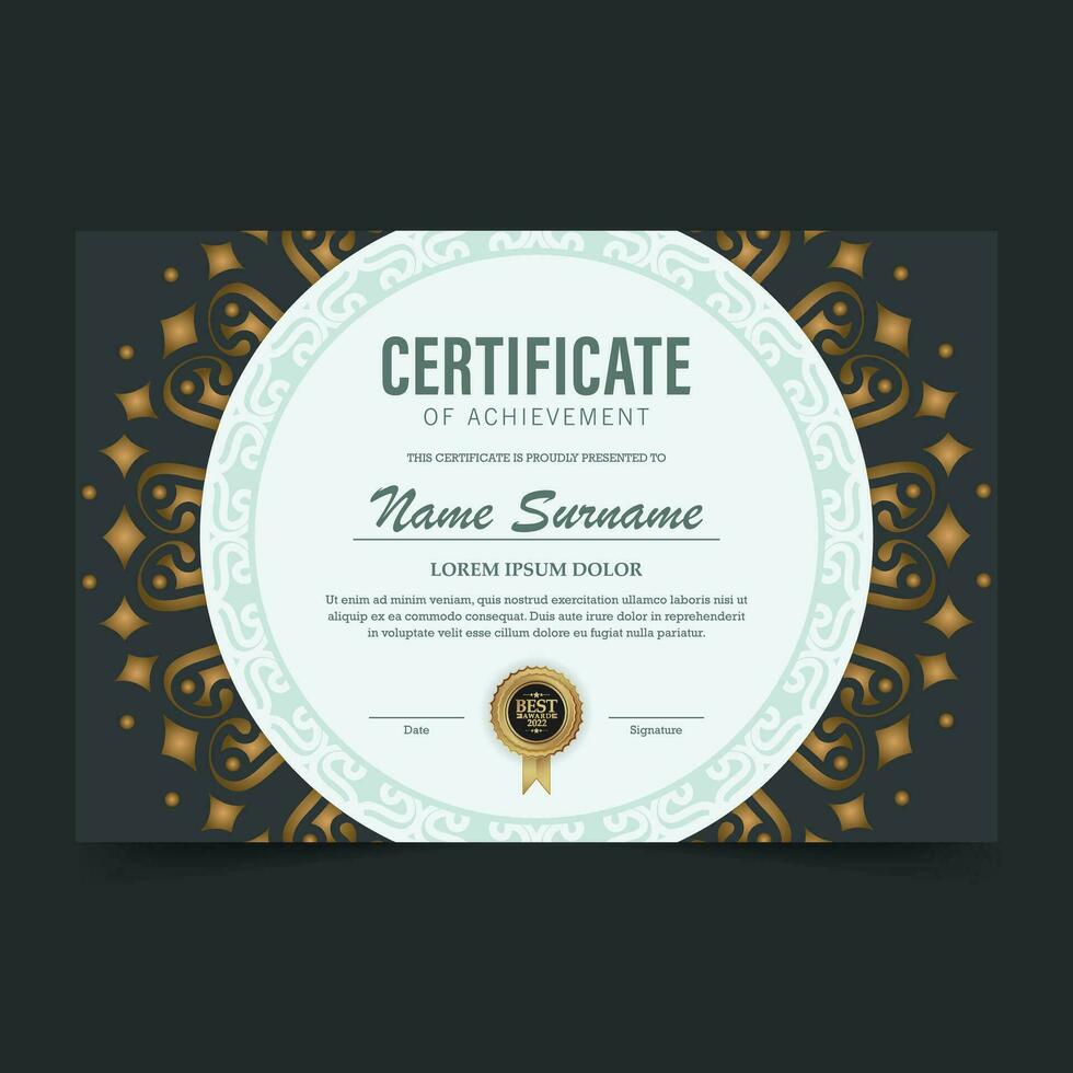 Luxury black and gold certificate with gold frame color vector