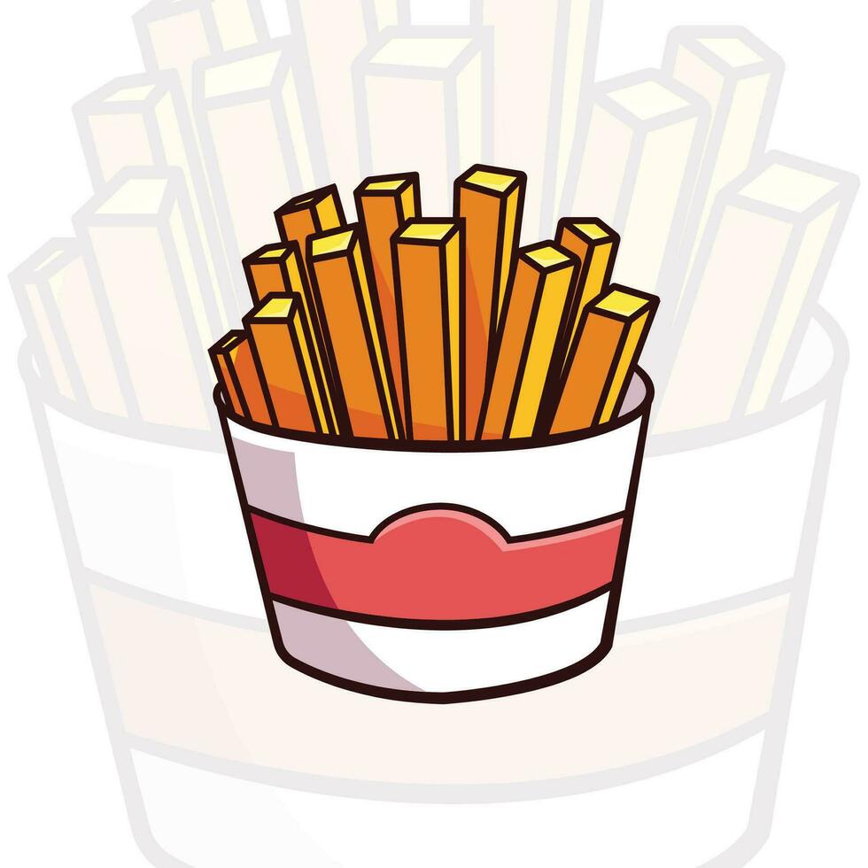 Fast food cartoon icon set. Hamburger, hot dog, shawarma, wok noodles, pizza and others for takeaway cafe design. Vector illustration of street food flat style.
