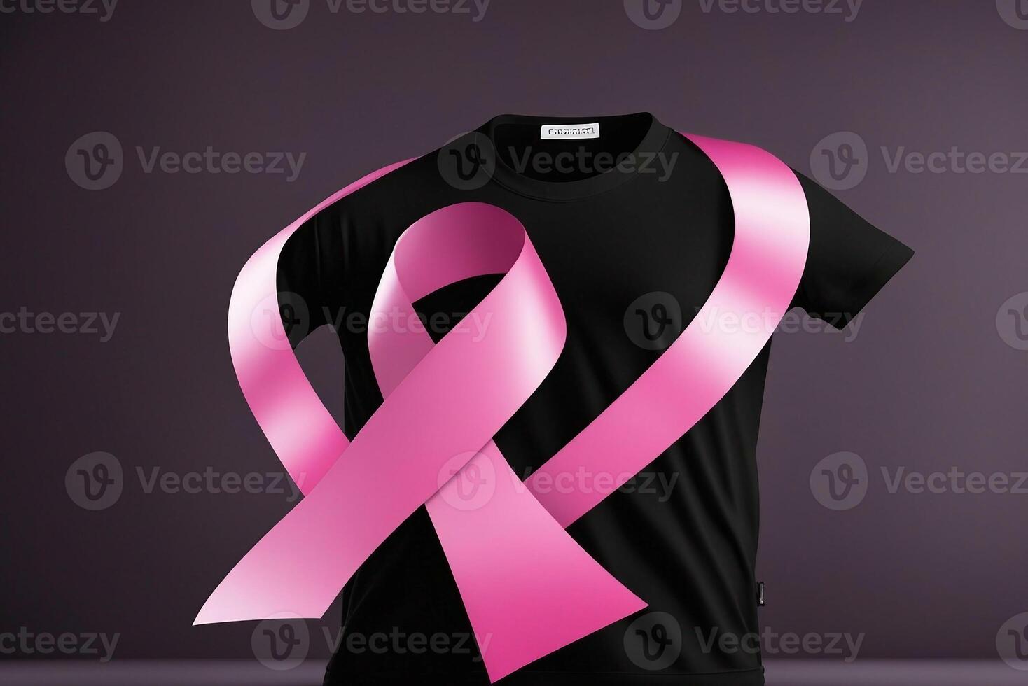 Breast cancer pink ribbon on black t-shirt. image generate by ai. photo