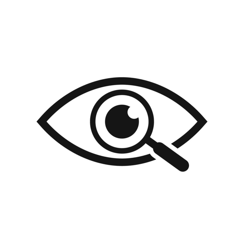 Magnifier with eye outline icon. Find icon. Investigate concept symbol. vector