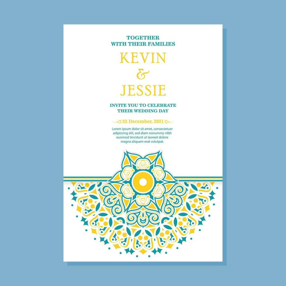 Colorful mandala wedding card template vector