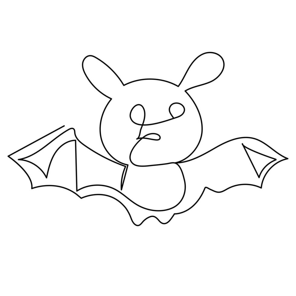 Continuous one line  bat drawing vector art illustration