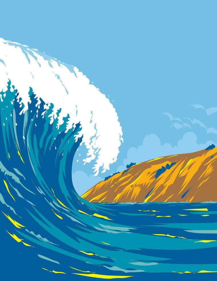 Blacks Beach or Torrey Pines City Beach in San Diego California WPA Poster Art vector