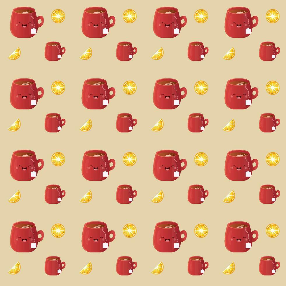 Pattern seamless winter tea with lemon, red mug vector