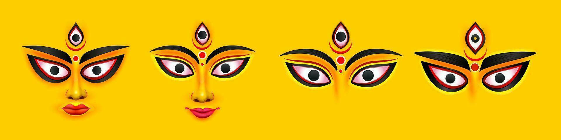 diosa maa Durga cara en contento Durga puya, dussehra, y navratri celebracion concepto para web bandera, póster, social medios de comunicación correo, y volantes publicidad vector