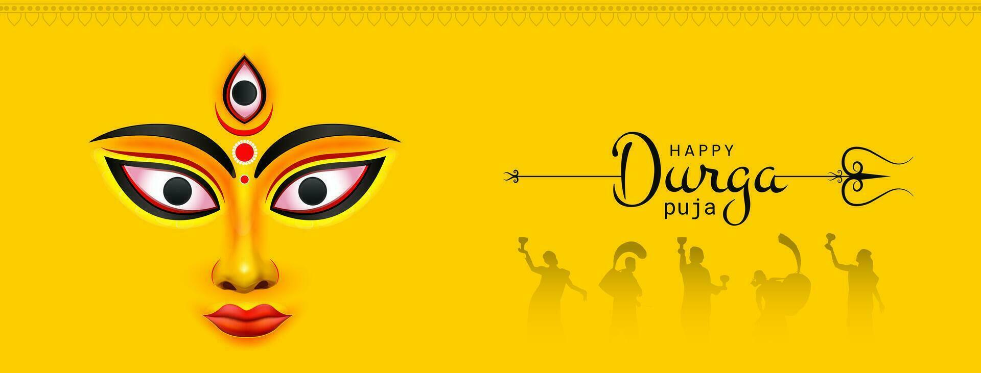 diosa maa Durga cara en contento Durga puya, dussehra, y navratri celebracion concepto para web bandera, póster, social medios de comunicación correo, y volantes publicidad vector