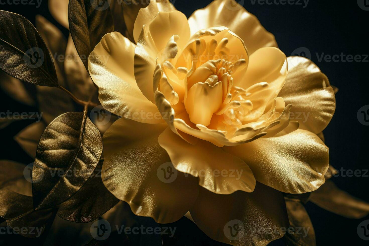 Gold camellia flower. Generate Ai photo