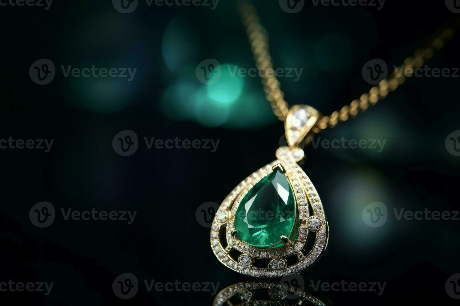 Emerald golden necklace. Generate Ai photo