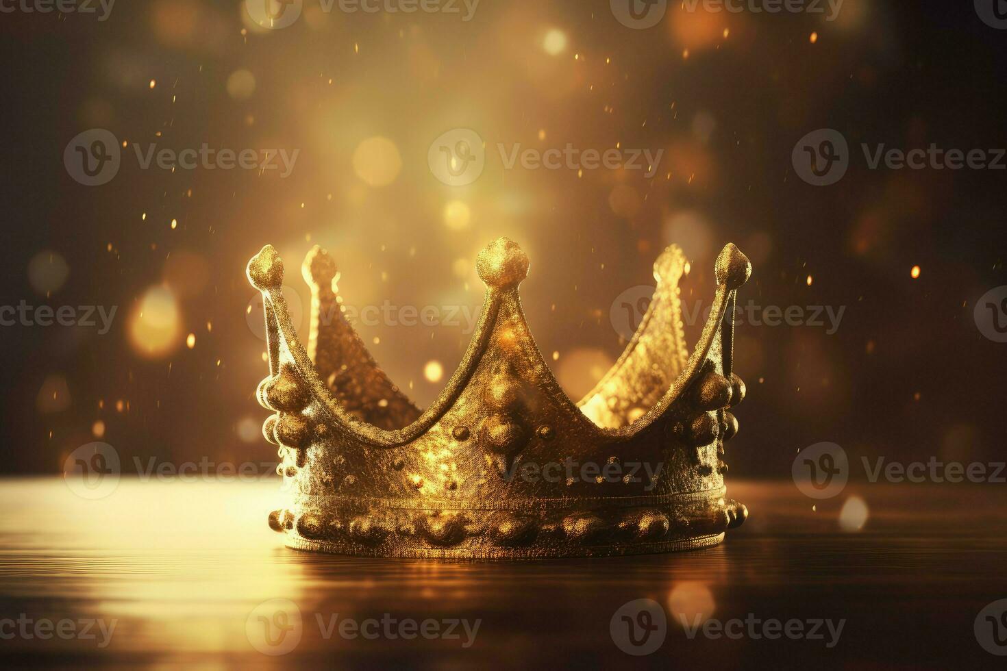 Golden crown sparkles closeup. Generate Ai photo