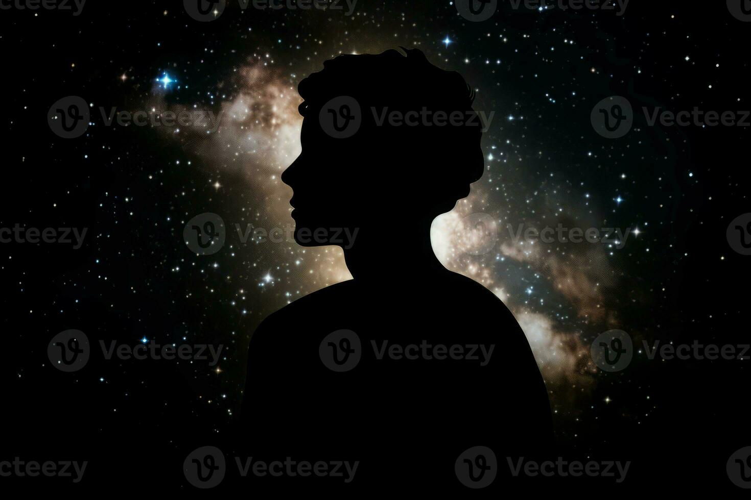 Silhouette man galaxy sky. Generate Ai photo