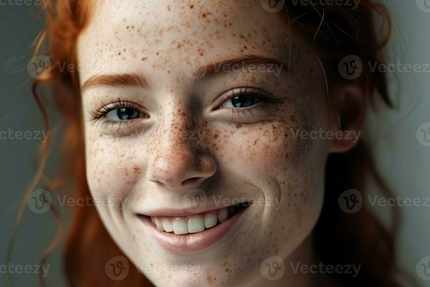 Girl freckles. Generate Ai photo