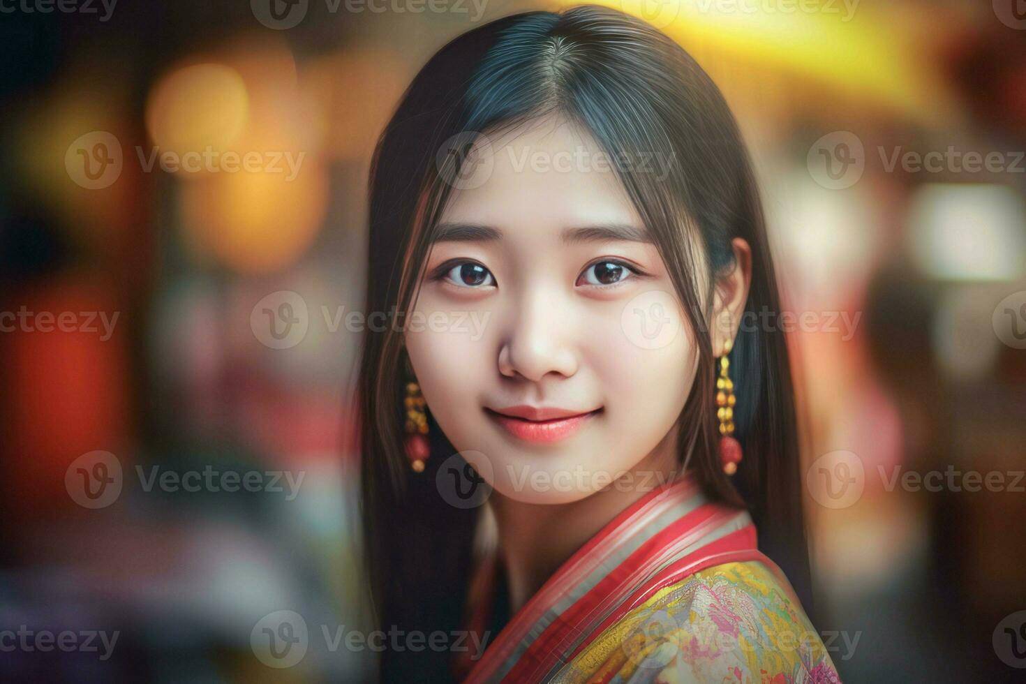 Chinese girl smiled. Generate Ai photo