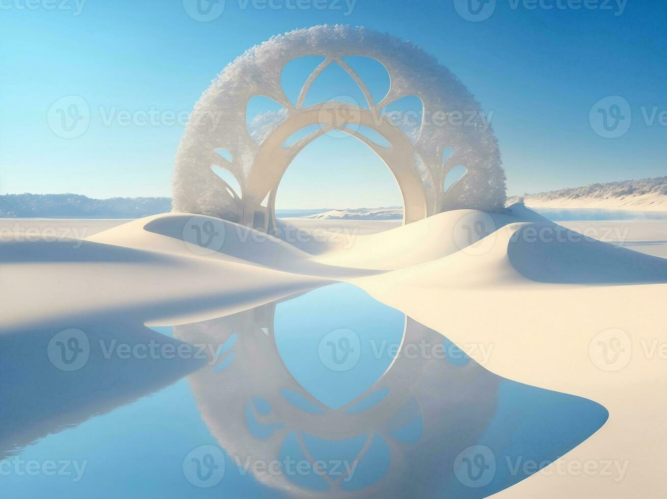 Dune in winter with portal, Generative AI Illustration. photo