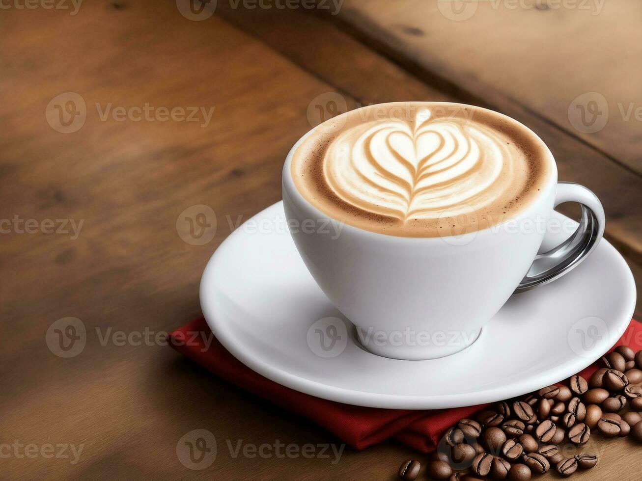 Hot coffee capuccino with latte art, Generative AI Illustration