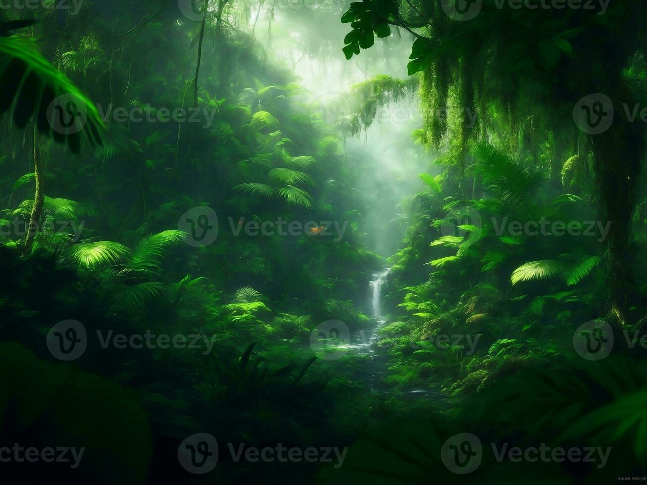 Green beautifull jungle background, Generative AI Illustration. photo