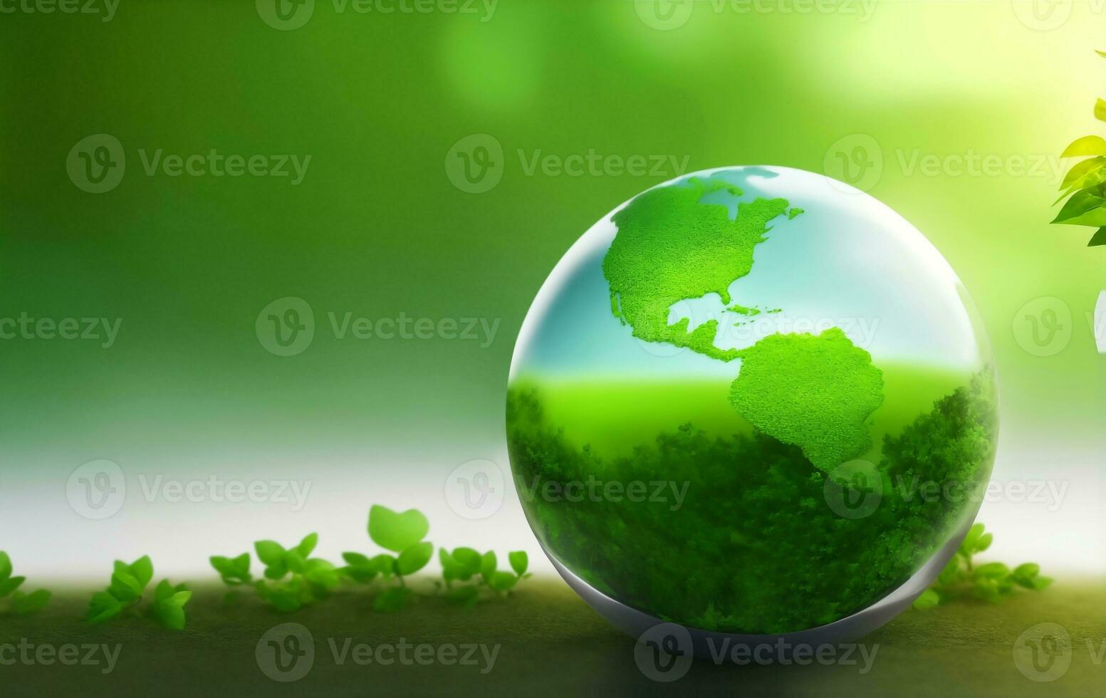 Globe Glass with green little plant, Generative AI Illustration. photo