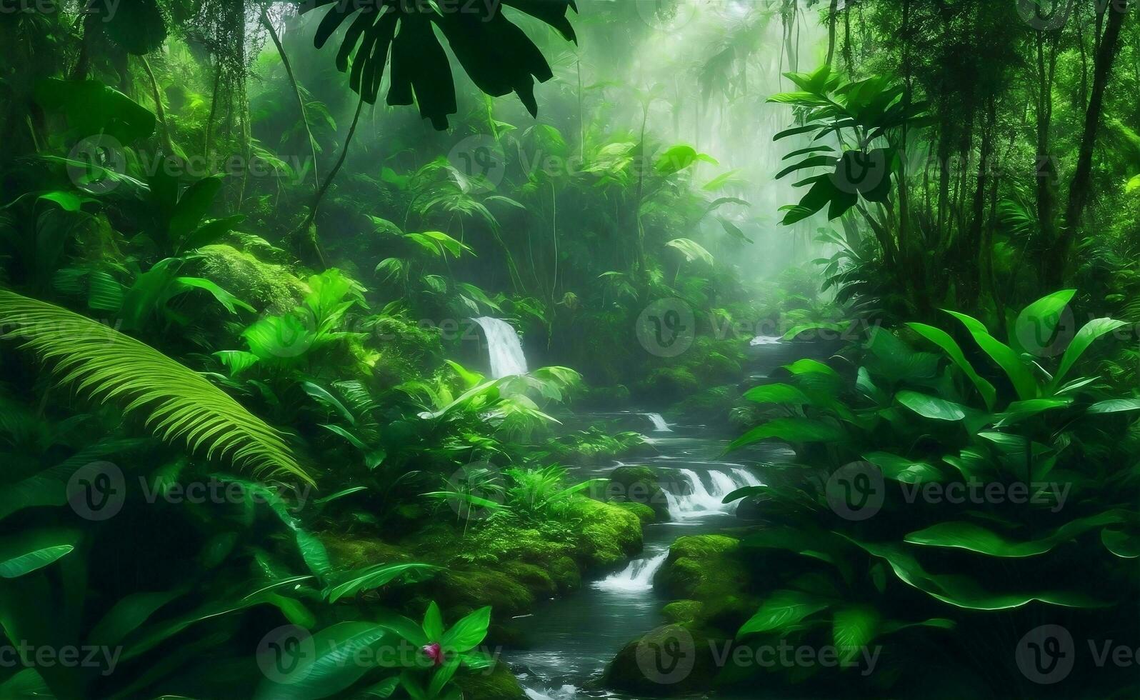 Green beautifull jungle background, Generative AI Illustration. photo