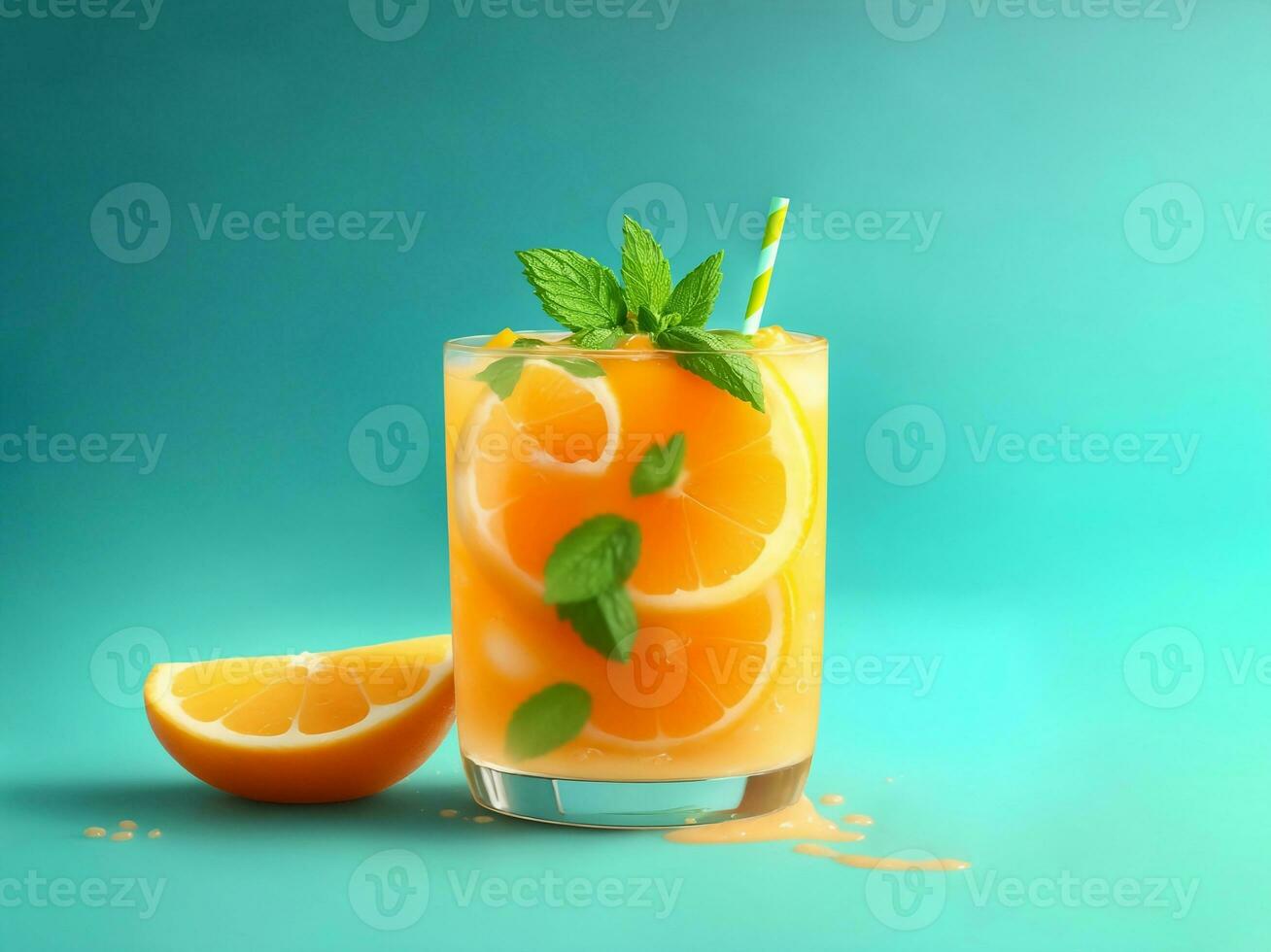 A fresh orange mint lemonade, Generative AI Illustration. photo