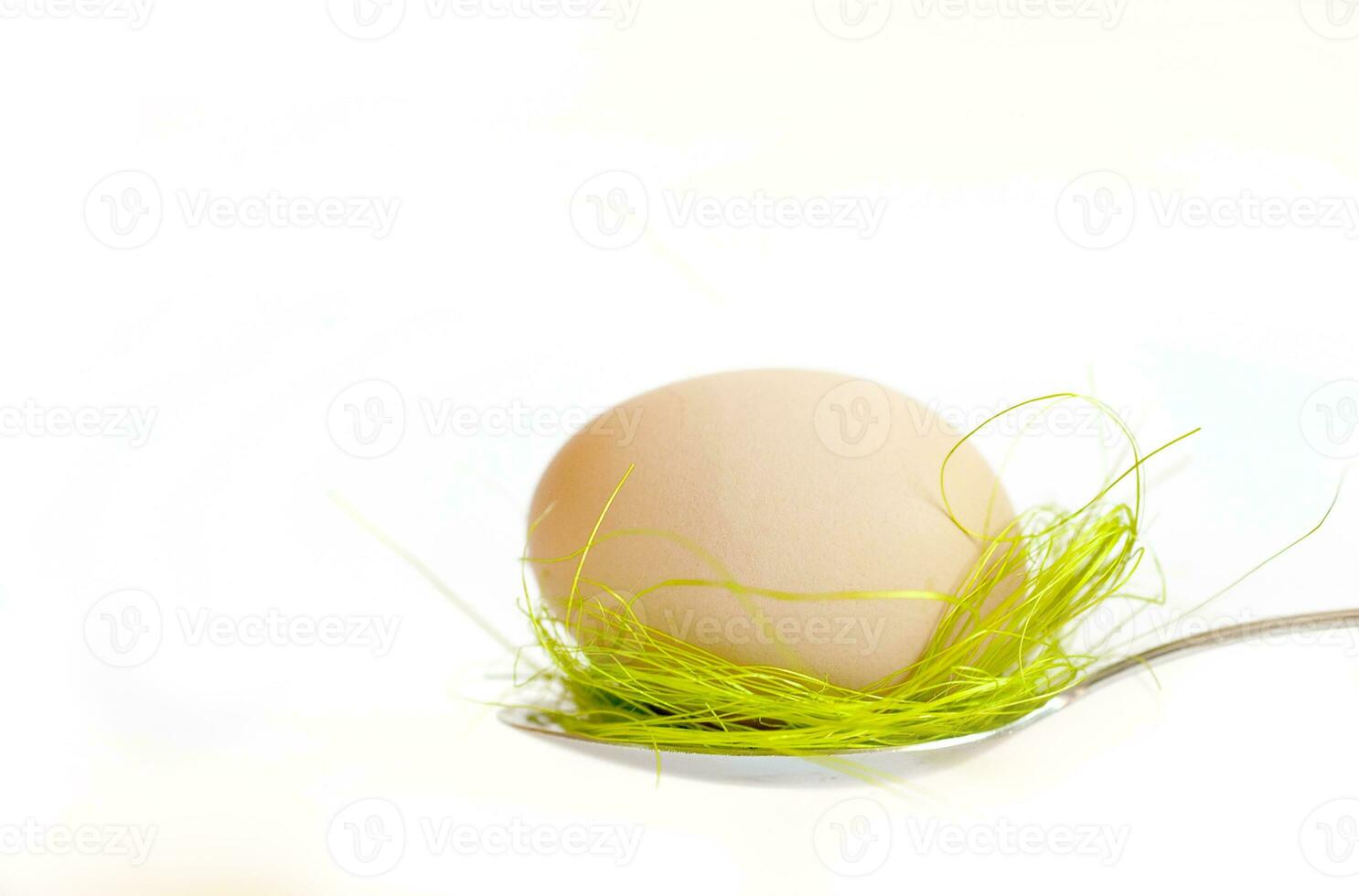 Easter egg kept on the cutlery on a white background photo
