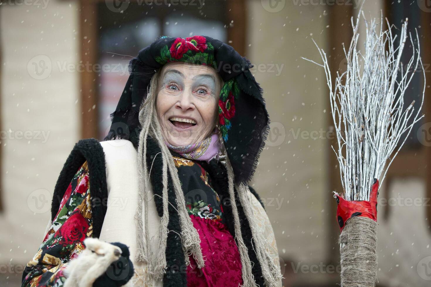 Baba Yaga. Fairy tale character evil grandmother from Russian fairy tale. Halloween costume. photo