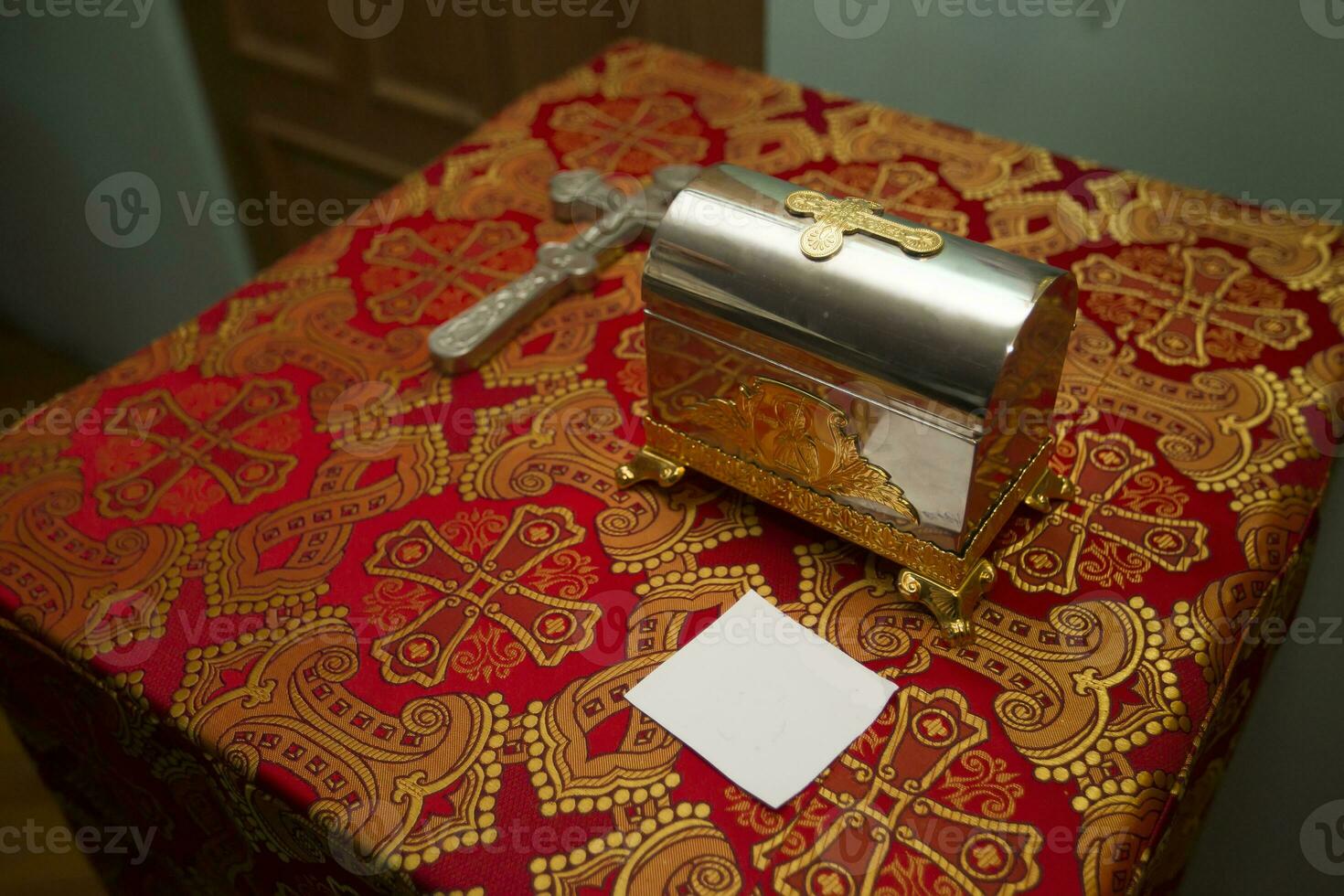 Church accessories with a red cross photo