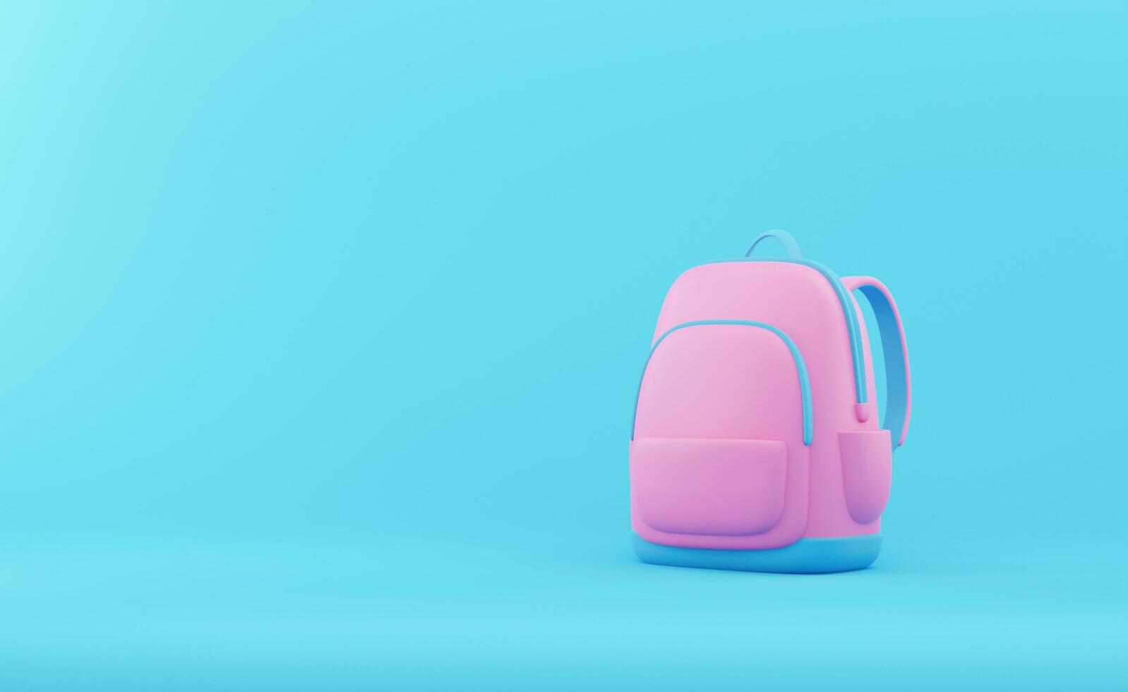 Pink School backpack on blue background photo