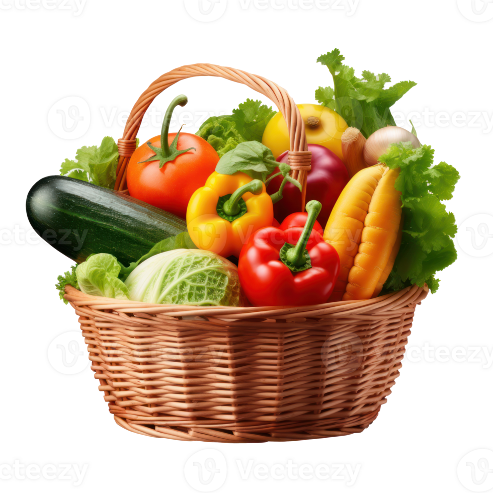 Fresh vegetables in basket isolated png