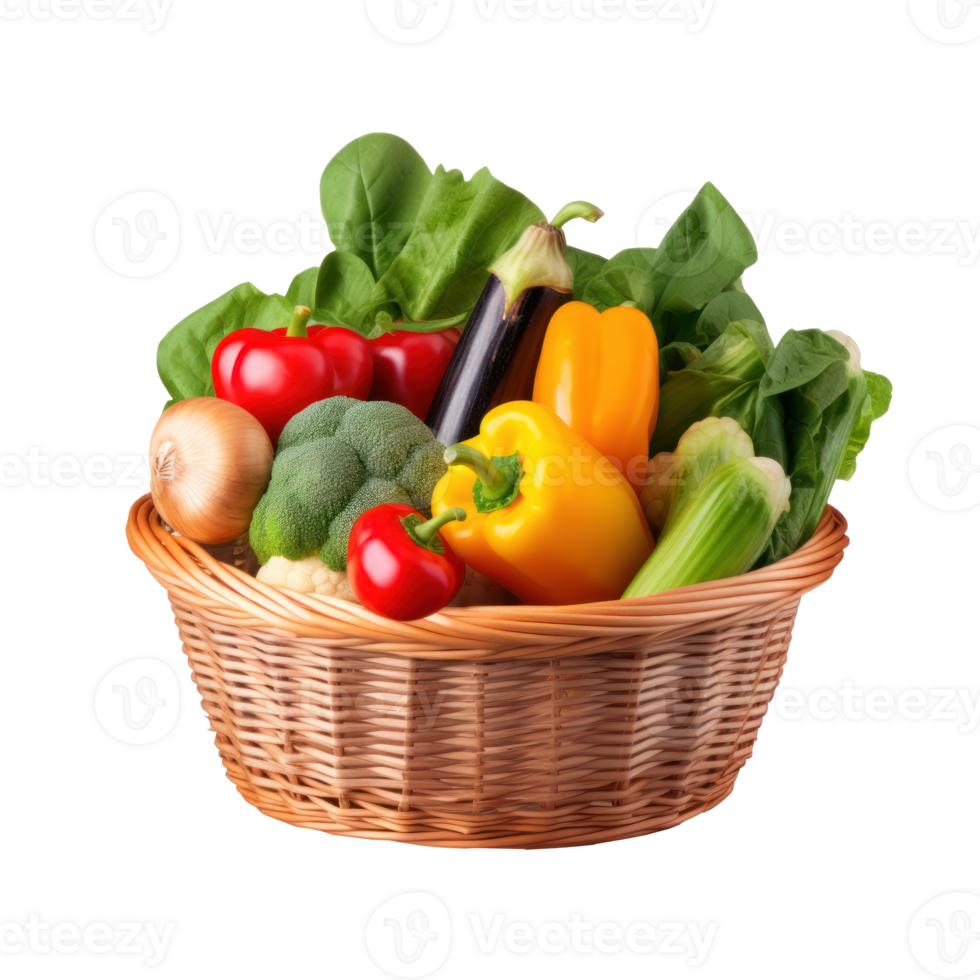 Fresh vegetables in basket isolated png