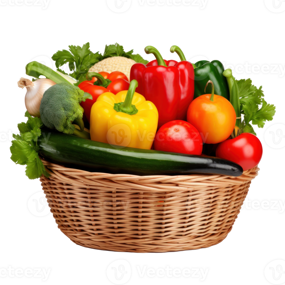 Fresh vegetables in basket isolated png