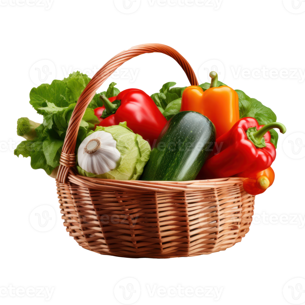 Fresh vegetables in basket isolated png