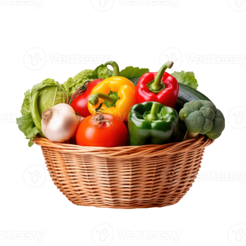 Fresh vegetables in basket isolated png