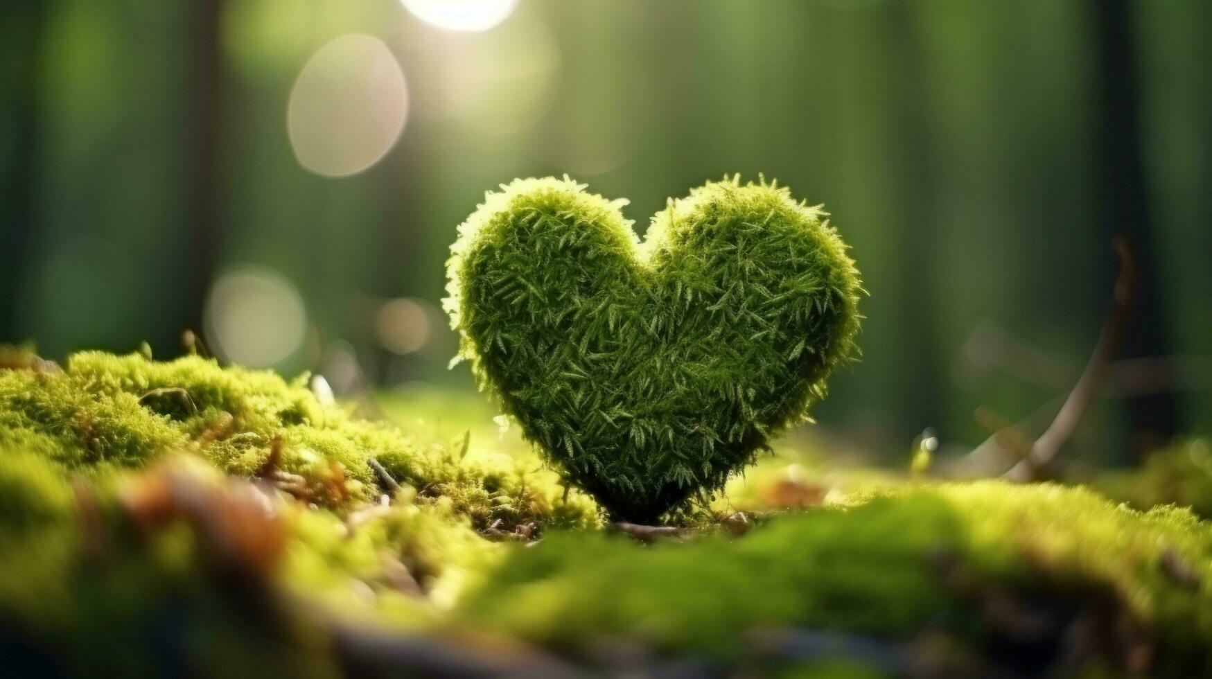 Moss heart at the forest, in the style of romantic and nostalgic themes photo