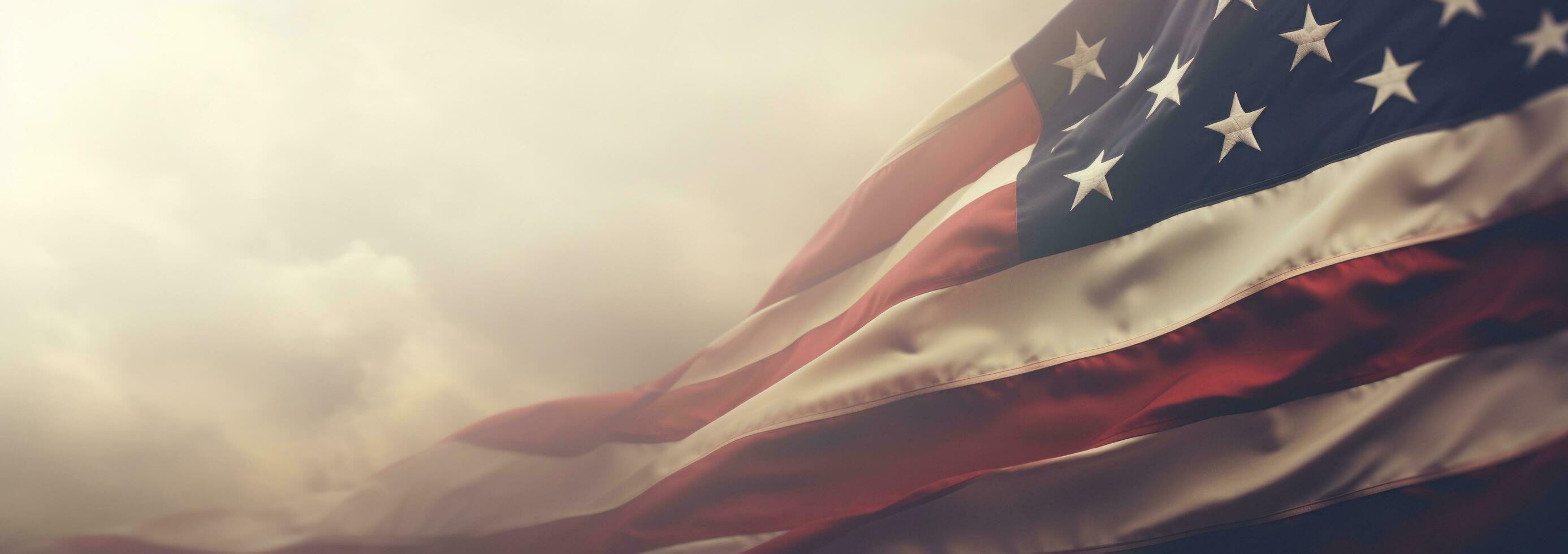 Patriotic american flags against blurred background photo