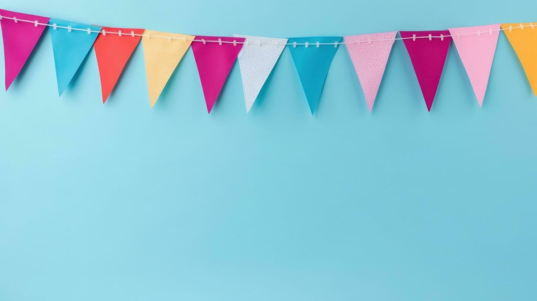 Colorful pennants on the minimalist vivid background photo