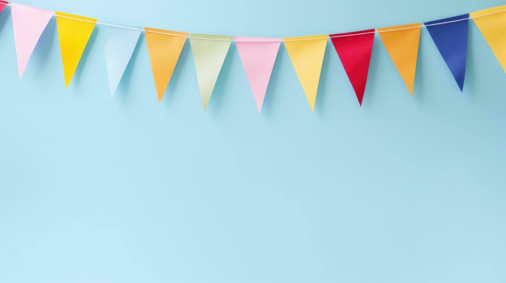 Colorful pennants on the minimalist vivid background photo