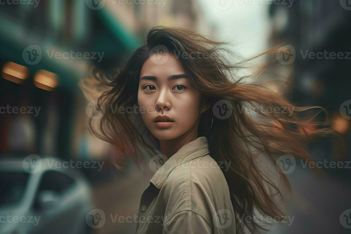 Asian women street. Generate Ai photo