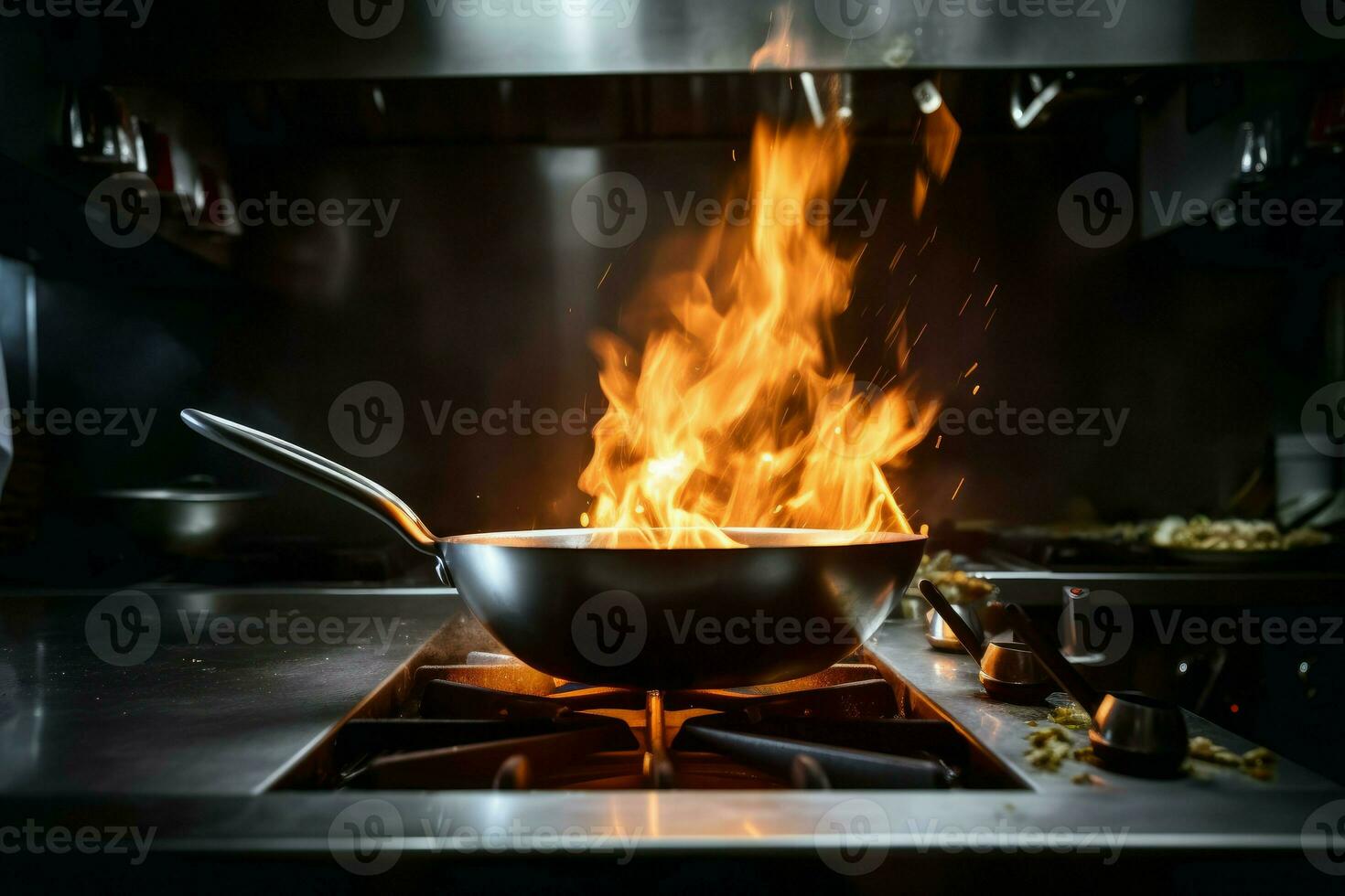 Frying pan fire. Generate AI photo