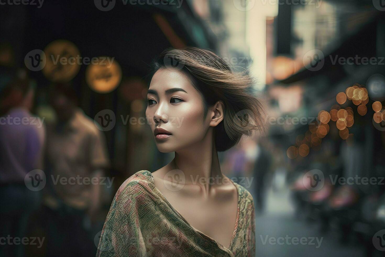 Asian women street beauty. Generate Ai photo