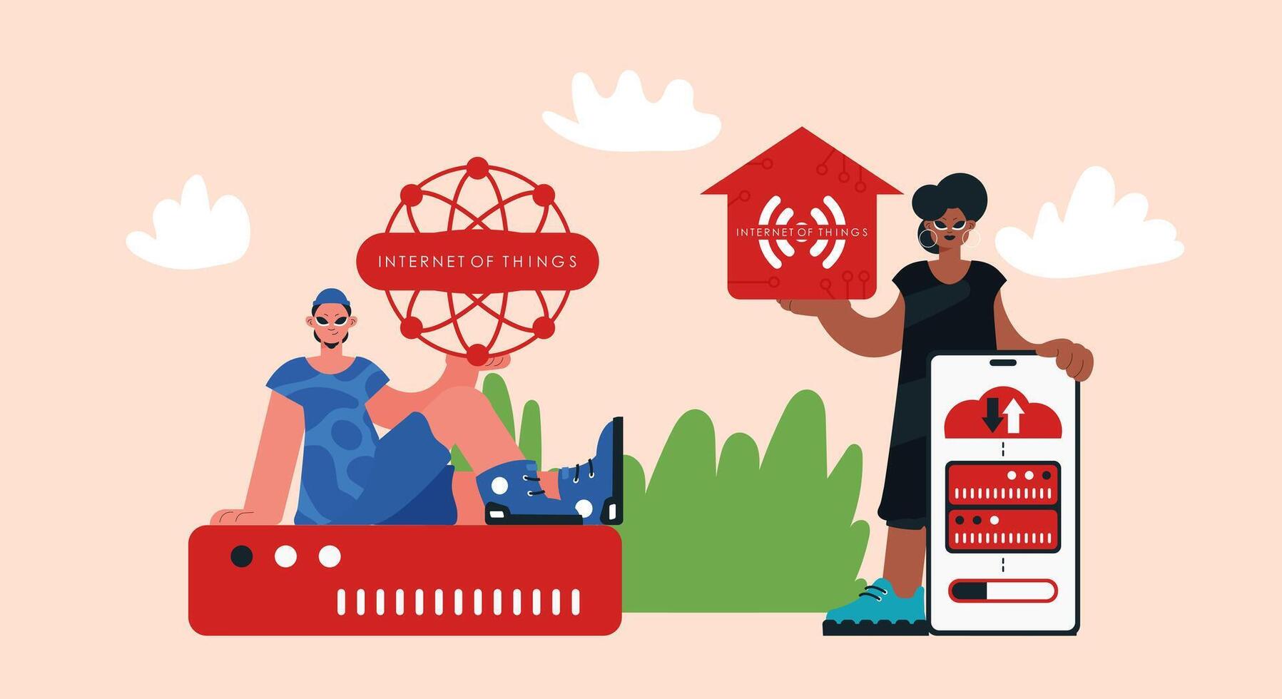 Two people holding up a red sign that says home vector