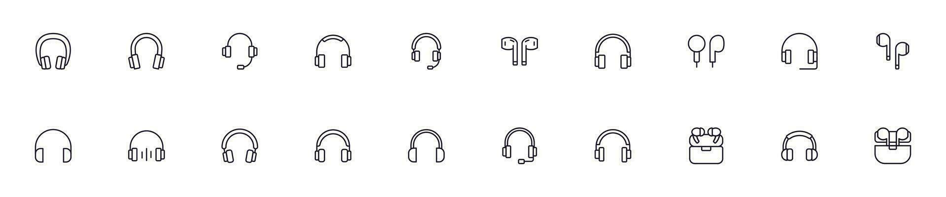 colección de moderno auriculares contorno iconos conjunto de moderno ilustraciones para móvil aplicaciones, web sitios, volantes, pancartas etc aislado en blanco antecedentes. prima calidad señales. vector