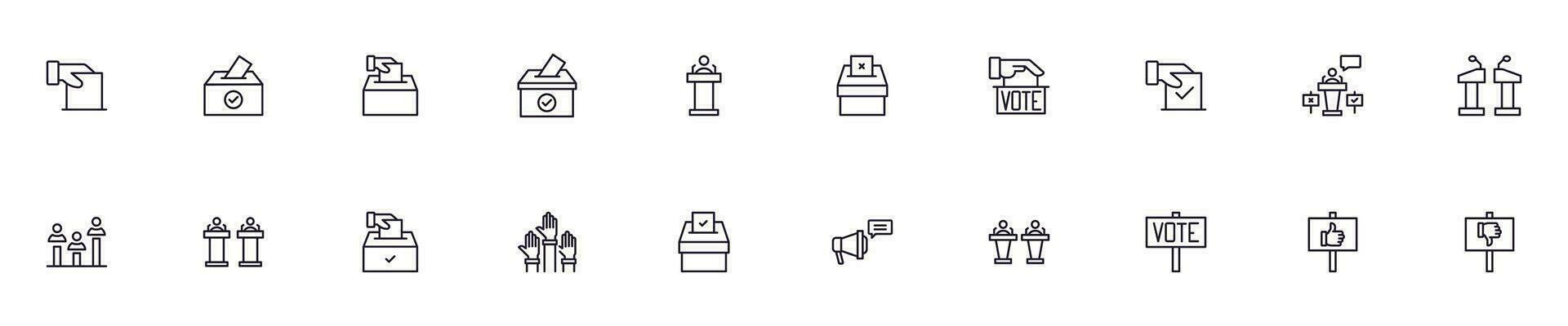 Collection of modern election outline icons. Set of modern illustrations for mobile apps, web sites, flyers, banners etc isolated on white background. Premium quality signs. vector