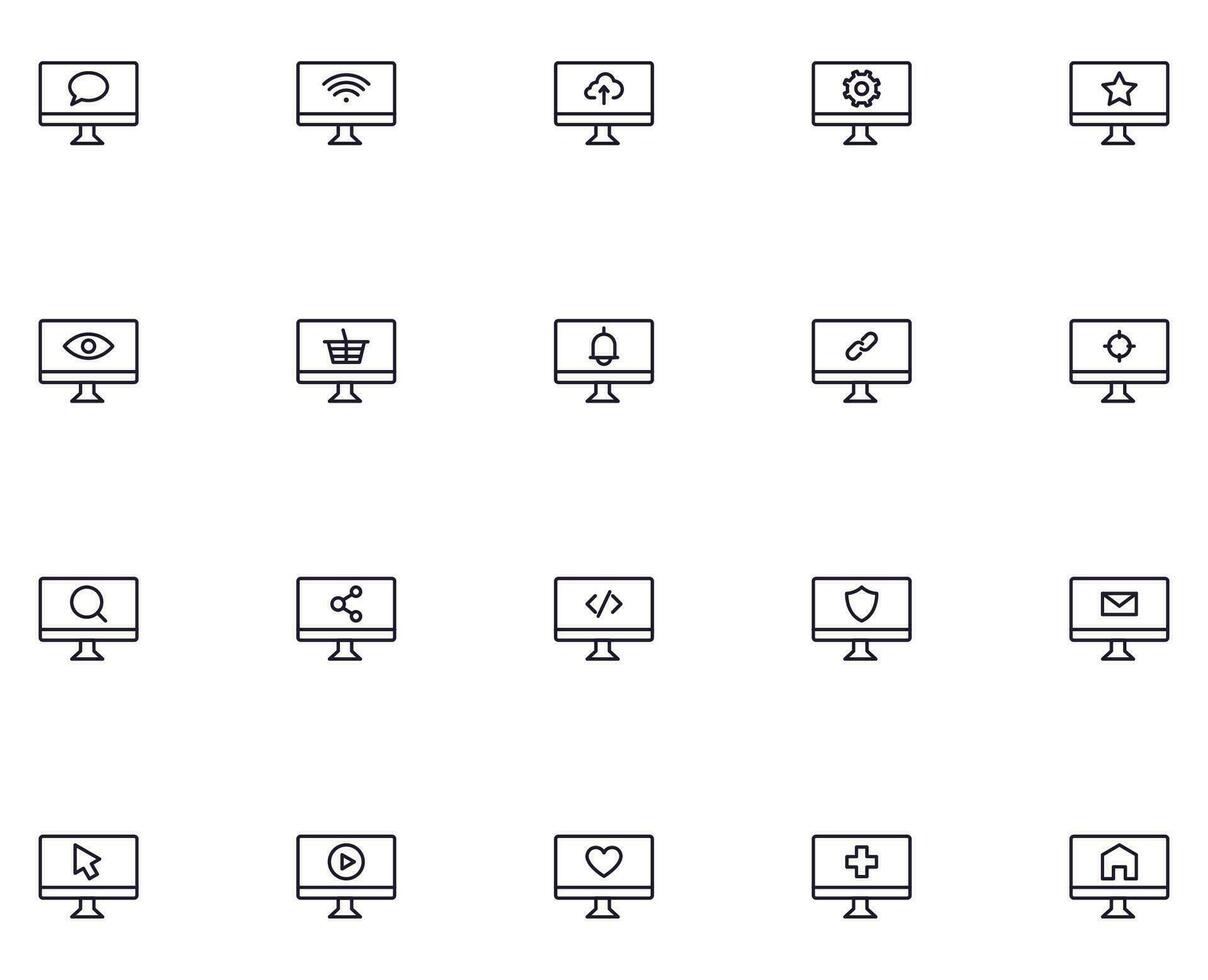 computadora línea icono en blanco antecedentes vector