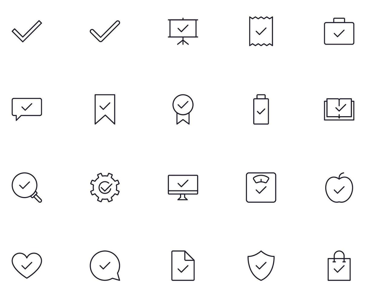 Check concept. Collection of check high quality vector outline signs for web pages, books, online stores, flyers, banners etc. Set of premium illustrations isolated on white background