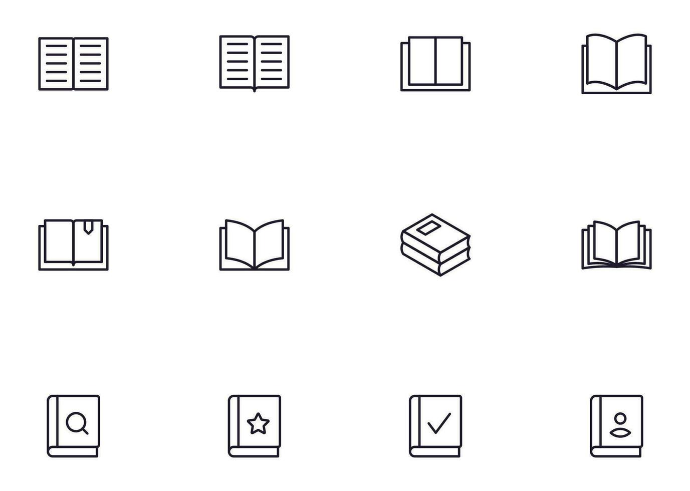 Book concept. Collection of book high quality vector outline signs for web pages, books, online stores, flyers, banners etc. Set of premium illustrations isolated on white background