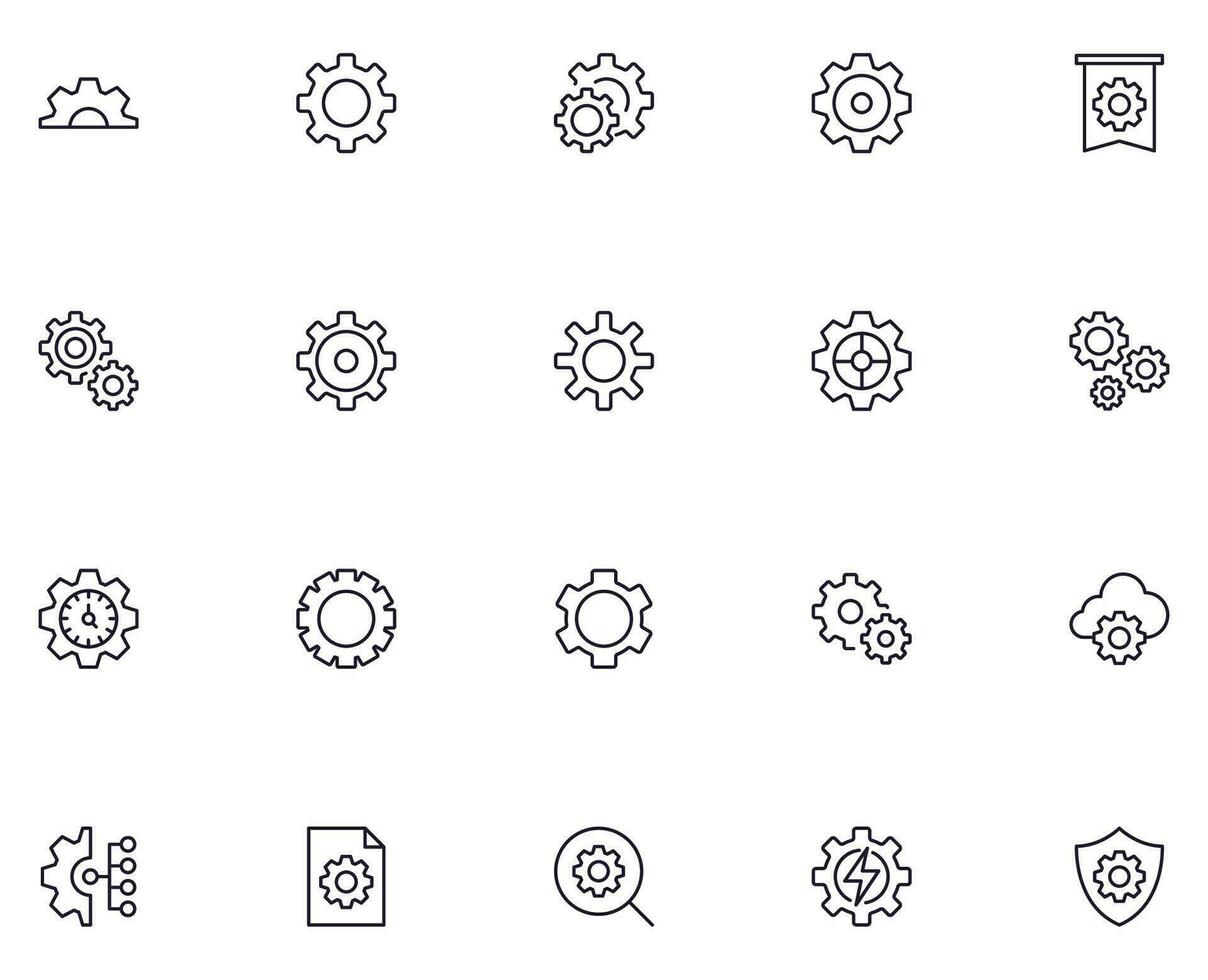 Collection of modern gear outline icons. Set of modern illustrations for mobile apps, web sites, flyers, banners etc isolated on white background. Premium quality signs. vector