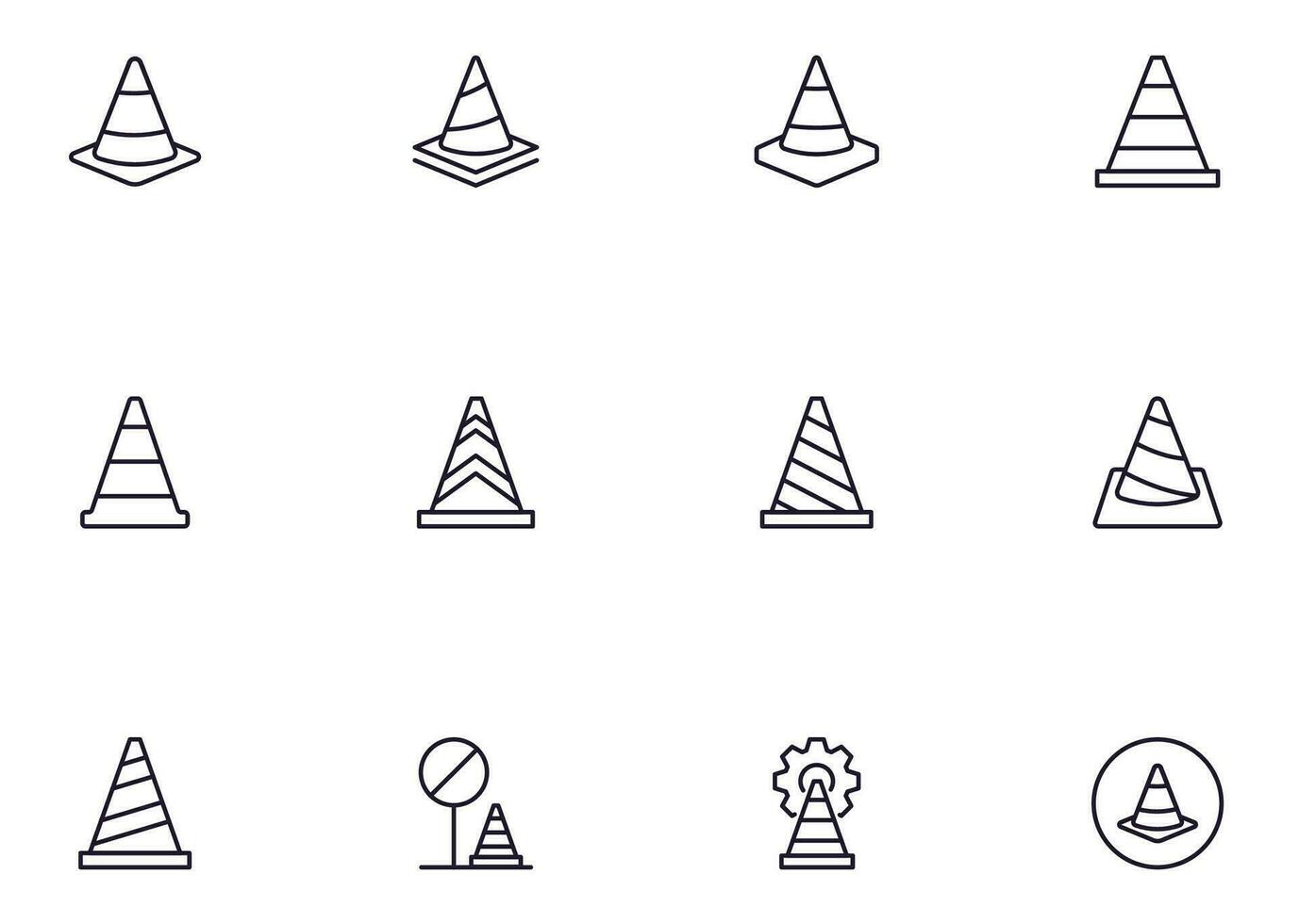 Collection of modern cone outline icons. Set of modern illustrations for mobile apps, web sites, flyers, banners etc isolated on white background. Premium quality signs. vector