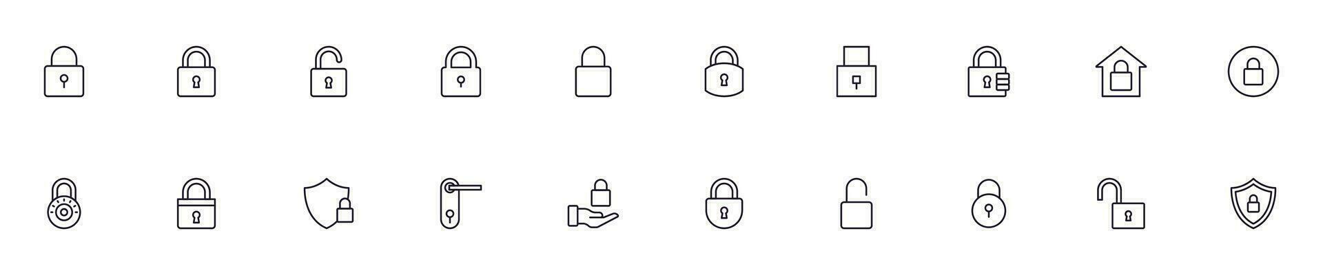 Collection of modern lock outline icons. Set of modern illustrations for mobile apps, web sites, flyers, banners etc isolated on white background. Premium quality signs. vector