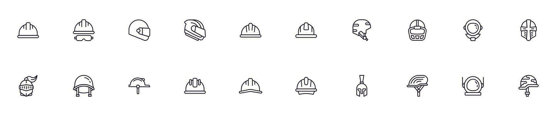 Collection of modern helmet outline icons. Set of modern illustrations for mobile apps, web sites, flyers, banners etc isolated on white background. Premium quality signs. vector